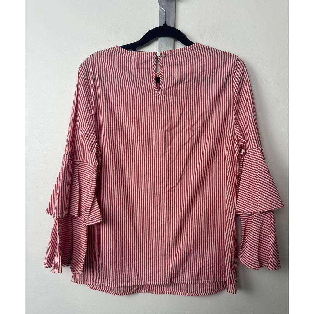 NEW Beach Lunch Lounge Women XS Red White Stripe Blouse Ruffle Sleeve Cotton A28 - Picture 5 of 7